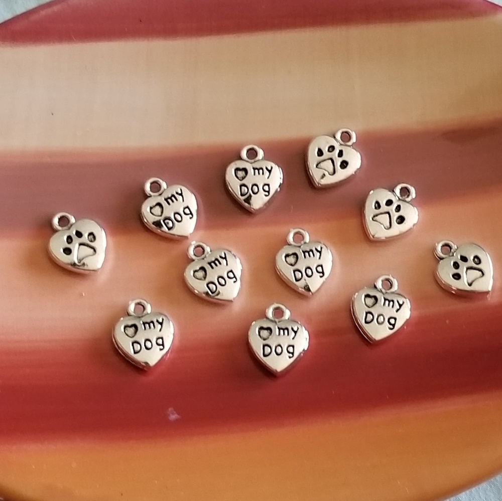 Love My Dog Charms - DIY Jewelry - Antique Silver